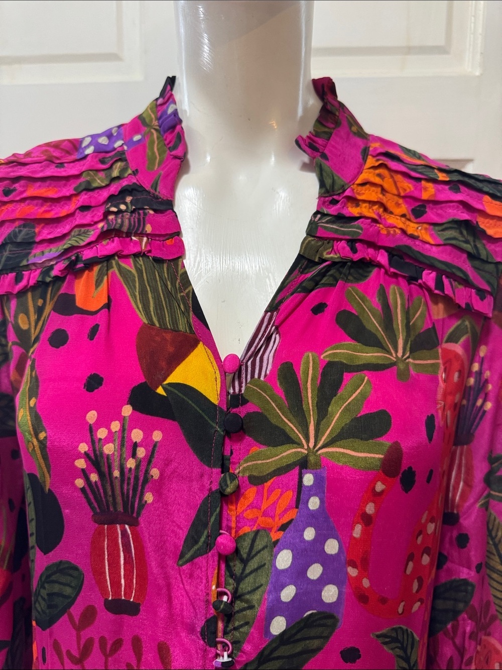 Farm Rio Jungle Print Maxi Dress Womens Pink Leopard Monkey Long Sleeve Sz S - Picture 5 of 16
